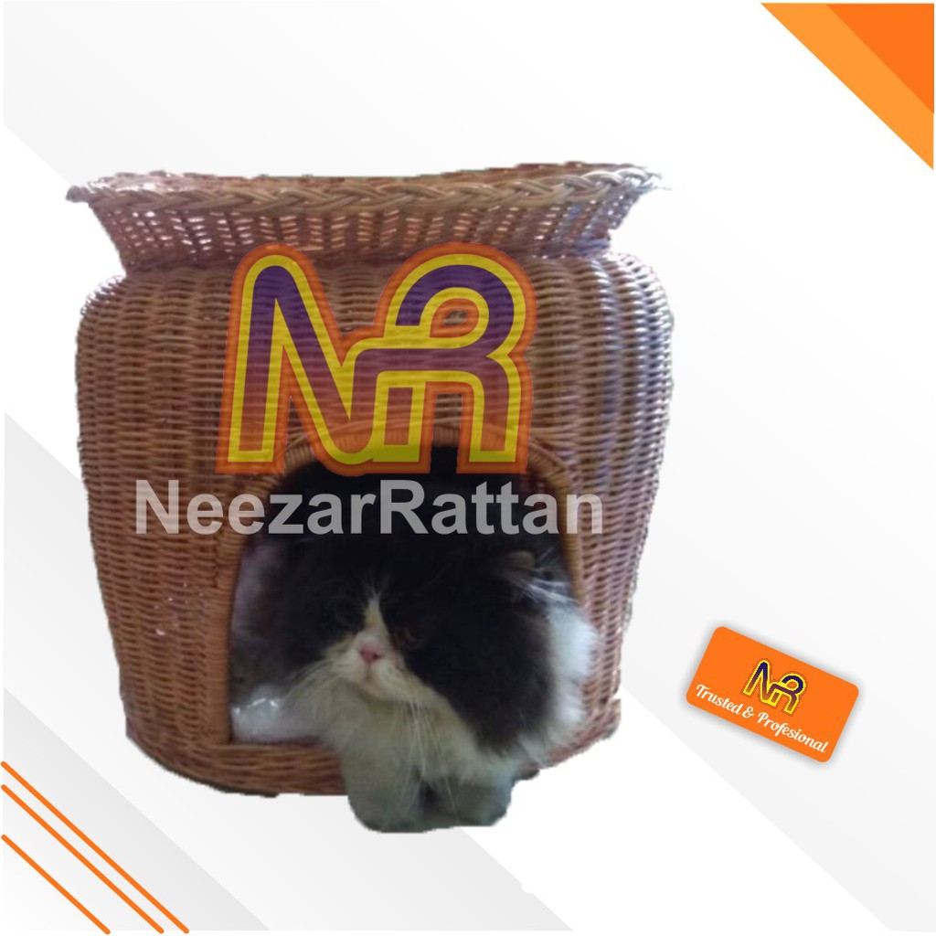 Kandang Keranjang Rumah Kucing Rotan Tingkat besar murah Cat house pet bed