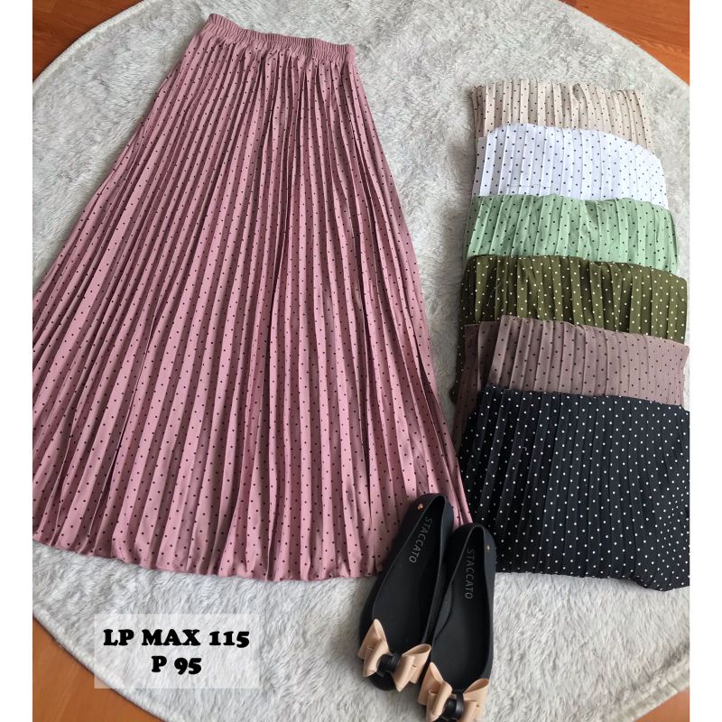 Rok Plisket Polkadot Putih Halmall 7931