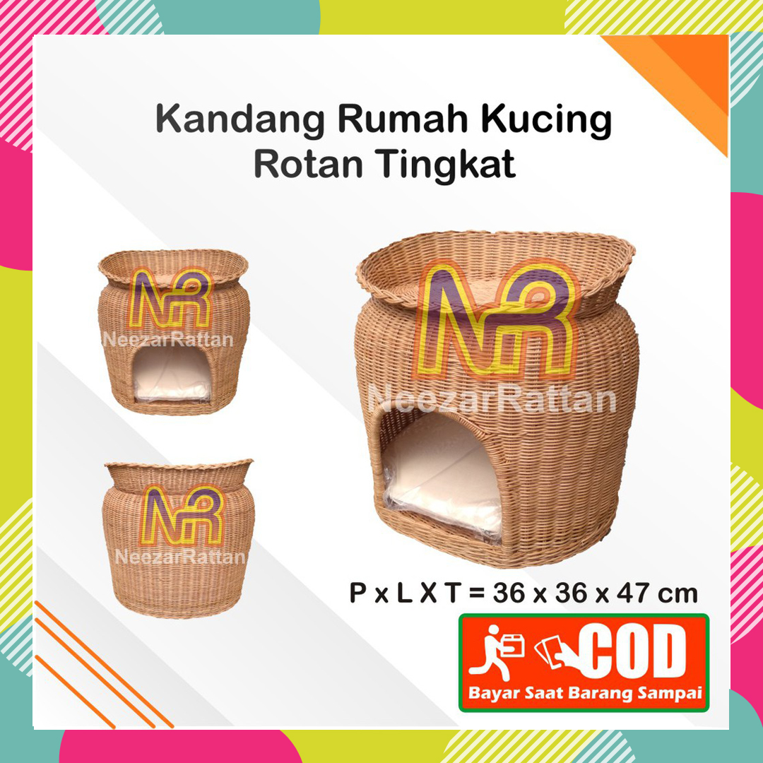 Kandang Keranjang Rumah Kucing Rotan Tingkat besar murah Cat house pet bed