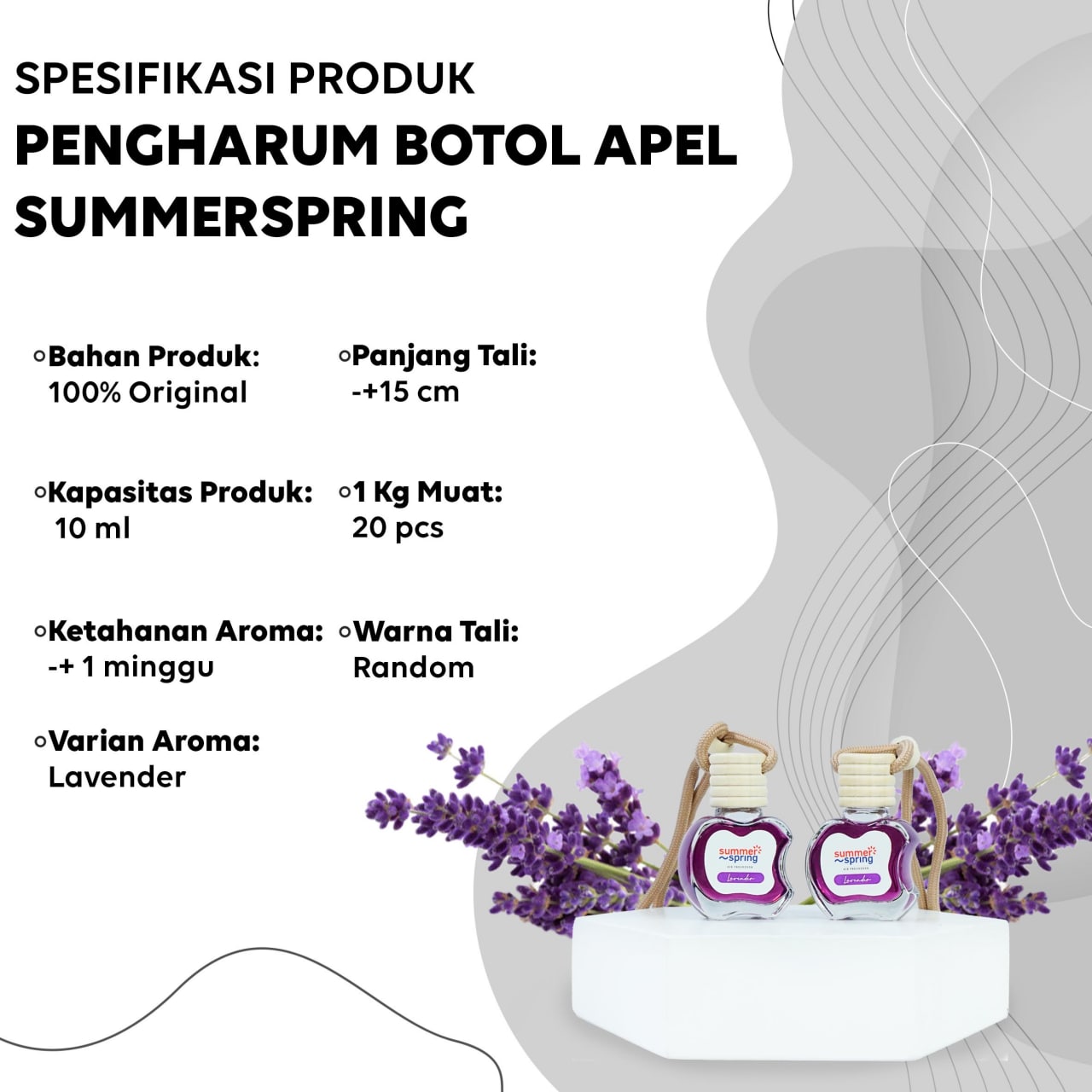 Pengharum Summer Spring Parfum Pewangi Mobil & Ruangan Botol Apel 10ml - lavender